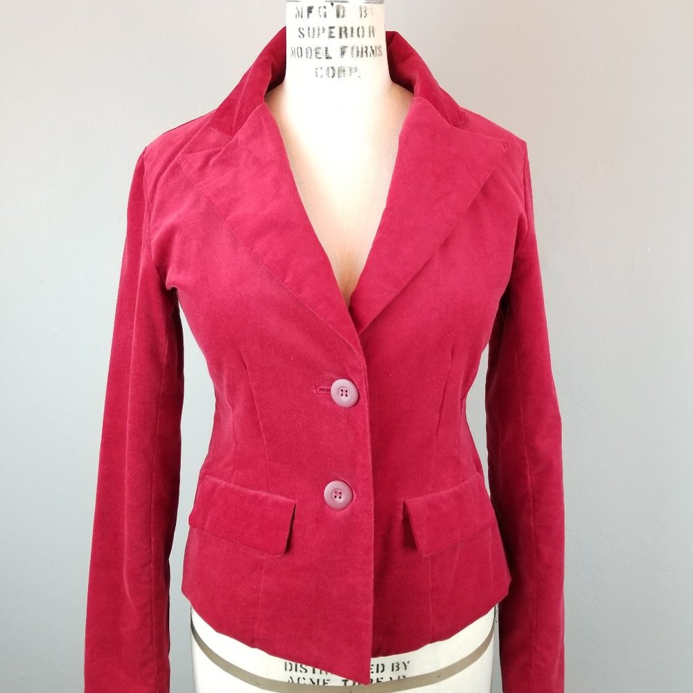 Classic Red Velvet Fitted Blazer